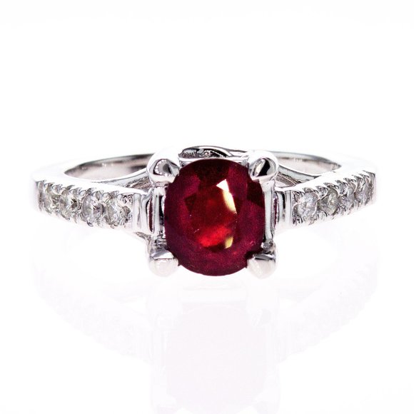Gemstone & Diamond Engagement Ring 14K White Gold Oval Red Ruby 1.98 TCW - Picture 8 of 12